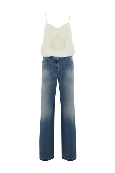 ELISABETTA FRANCHI TROMPE-LOEIL JUMPSUIT IN DENIM AND CREPE ELISABETTA FRANCHI