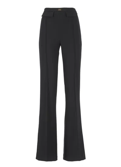 Elisabetta Franchi Black Flared Trousers With Logo
