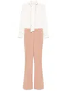 Elisabetta Franchi Beige And White Jumpsuit With Neck Detail In Bianco E Beige