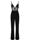Elisabetta Franchi Black Jumpsuit With Deep Neckline And Lace Detail On The Front In Black