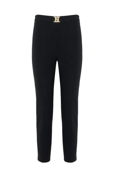 Elisabetta Franchi Belted Cropped Fitted Trousers In Black