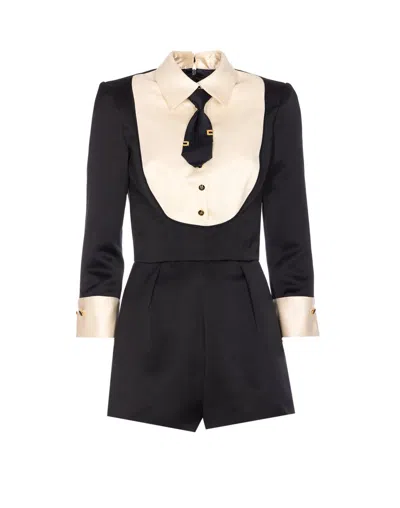 Elisabetta Franchi Suit With Contrasting Collar And Long Sleeves In Black
