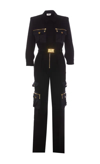 Elisabetta Franchi Wide-leg Belted Jumpsuit In Black