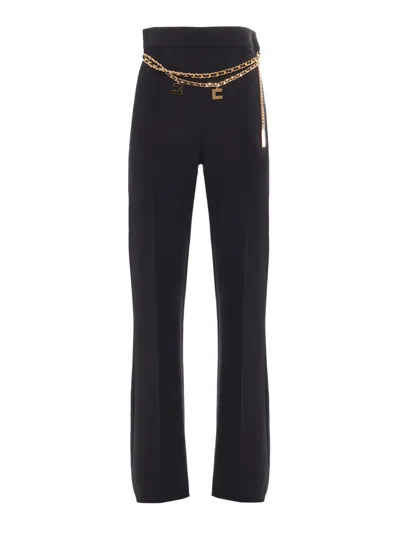 Elisabetta Franchi Palazzo Pants With Logo Belt In Black