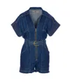 Elisabetta Franchi Denim Suit With V-neck And Belt In Blue