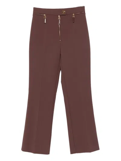 ELISABETTA FRANCHI ELISABETTA FRANCHI SLIM-FIT BROWN TROUSERS WITH A ZIPPER
