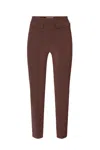 Elisabetta Franchi Straight Stretch Crepe Trousers With Rivet In Brown