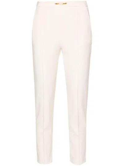 Elisabetta Franchi Logo-plaque Tapered Trousers In Brown