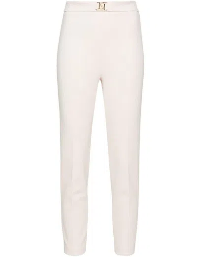 Elisabetta Franchi Cropped-leg Crepe Trousers In Neutrals
