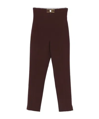 Elisabetta Franchi Logo-detail Trousers In Brown