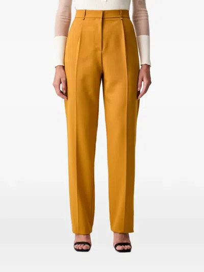 Elisabetta Franchi Trousers In Gabardine Fabric In Yellow