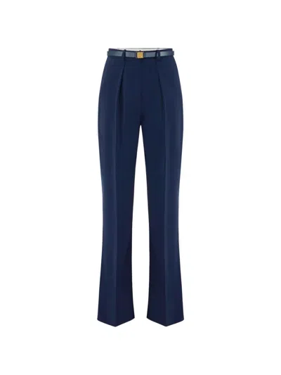 Elisabetta Franchi Trousers In Lightweight Crêpe Fabric With Belt In 블루