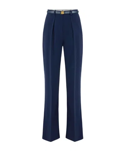 Elisabetta Franchi Trousers In Lightweight Crêpe Fabric With Belt In Blue