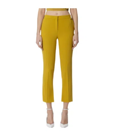 Elisabetta Franchi Trousers In Lightweight Double-layer Crepe Fabric With Slits In Yellow