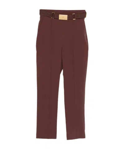 Elisabetta Franchi Trousers In Technical Bi-elastic Fabric With Belt In Brown