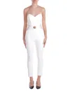 Elisabetta Franchi Flowing Crepe Jumpsuit With White Macro Bow In Avorio Bianco