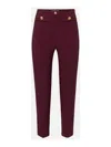 Elisabetta Franchi Slim Fit Ankle Length Trousers With Gold Button Accents In Red
