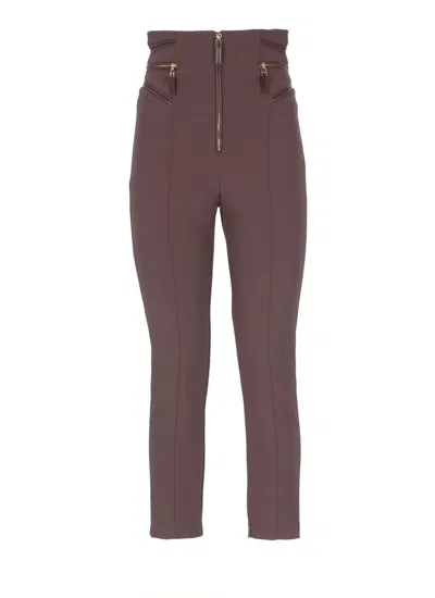 Elisabetta Franchi High Waist Cropped Trousers Pockets In Brown