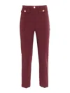 Elisabetta Franchi High Waist Tight Fit Trousers With Gold Button Detail In Red