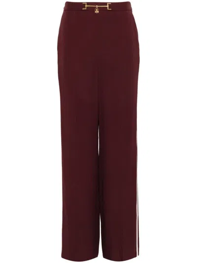 Elisabetta Franchi Horsebit Palazzo Pants In Rosso E Bianco