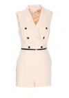Elisabetta Franchi V-neck Jumpsuit Belted Button Detailing In White