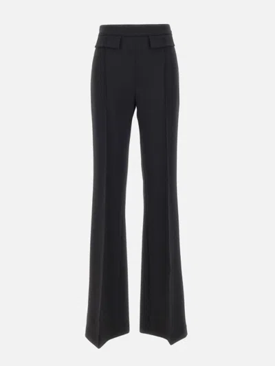 Elisabetta Franchi Double Stretch Crepe Trousers With Embroidered Logo In Black