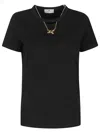 Elisabetta Franchi Crew Neck T-shirt With Gold Necklace Cut-out