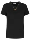 Elisabetta Franchi Crew Neck T-shirt With Gold Necklace Cut-out In Black