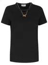 Elisabetta Franchi Crew Neck T-shirt With Gold Necklace Cut-out In Black