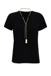 Elisabetta Franchi Crew Neck T-shirt Gold Chain Detail In Black