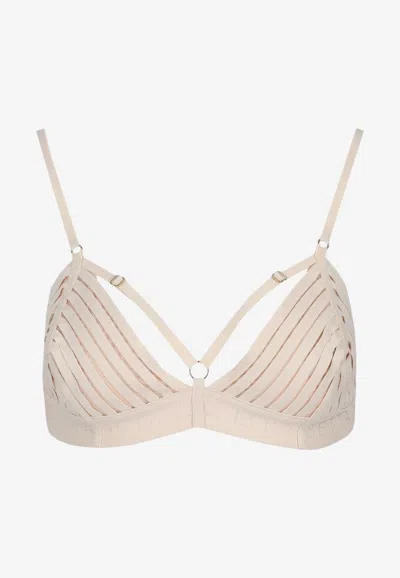 Elisabetta Franchi Sheer Bra Top Adjustable Straps Elastic Band In Neutral
