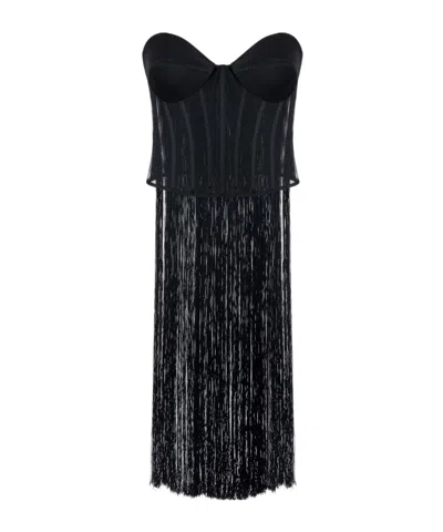 Elisabetta Franchi Tulle Bustier Top With Fringes In Black