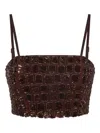 Elisabetta Franchi Tulle Crocodile-effect Top In Brown