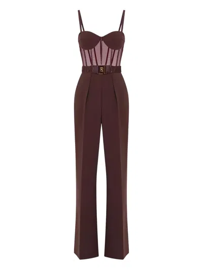 Elisabetta Franchi Tulle-detail Belted Jumpsuit In Red