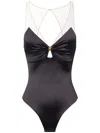 Elisabetta Franchi Bow V-neck Bodysuit Tulle Detailing In Black