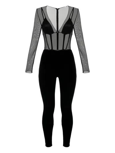 Elisabetta Franchi Tulle-details Zip-back Jumpsuit In Black