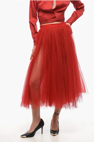 Elisabetta Franchi Tulle Embroidered Skirt In Red
