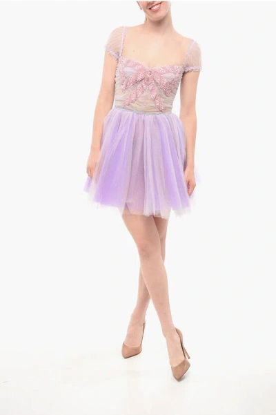 Elisabetta Franchi Tulle Fairy Dress With Embroidered Bustier In Multi