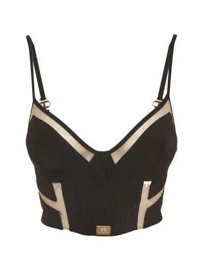 Pre-owned Elisabetta Franchi Tulle Insert Bustier Top In Black
