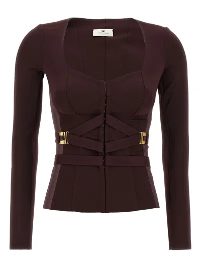 Elisabetta Franchi Bielastic Blazer With Sweetheart Neckline In Burgundy