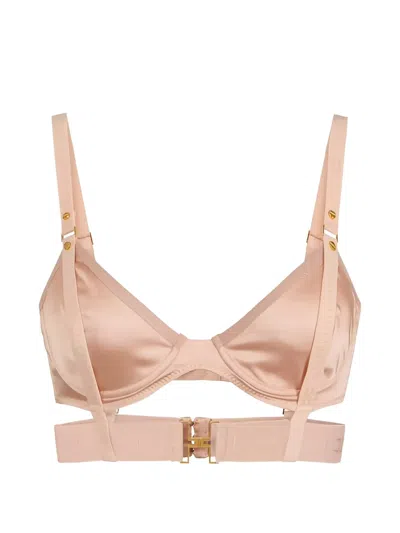 Elisabetta Franchi Tulle Logo Bra In Pink