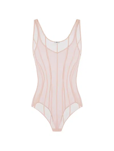 Elisabetta Franchi Tulle Micro-mesh Bodysuit In Pink
