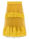 Elisabetta Franchi Ochre Yellow Midi Skirt With Lace Panels In 黄色