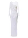 Elisabetta Franchi Red Carpet Tulle And Jersey Dress With Crocodile-effect Embroideries In White