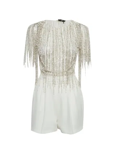 Pre-owned Elisabetta Franchi Tulle Playsuit In White
