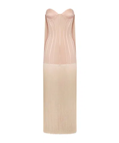 Elisabetta Franchi Tulle Red Carpet Dress With Fringes In Pink