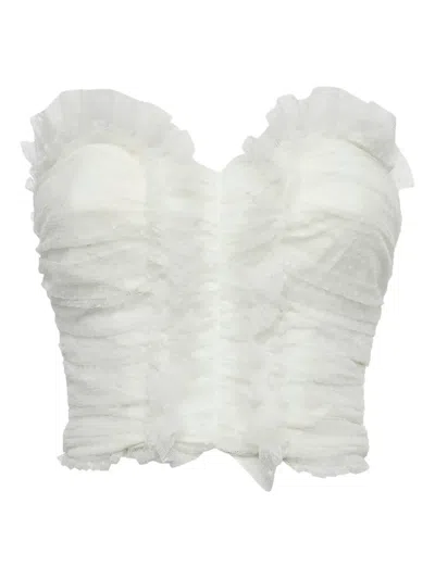 Pre-owned Elisabetta Franchi Tulle Ruffle Top In White