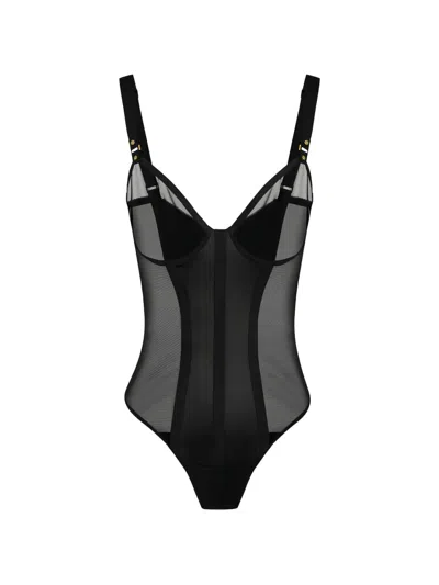 Elisabetta Franchi Tulle Satin-insert Bodysuit In Black
