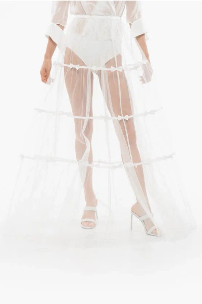 Elisabetta Franchi Tulle See Through Skirt With Bows In White