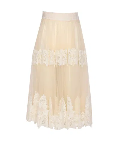 ELISABETTA FRANCHI TULLE SKIRT WITH LACE DECORATIONS
